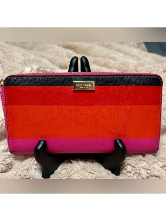 kate spade Handbags - kate spade Striped Pink, Red & Orange Zip Wallet